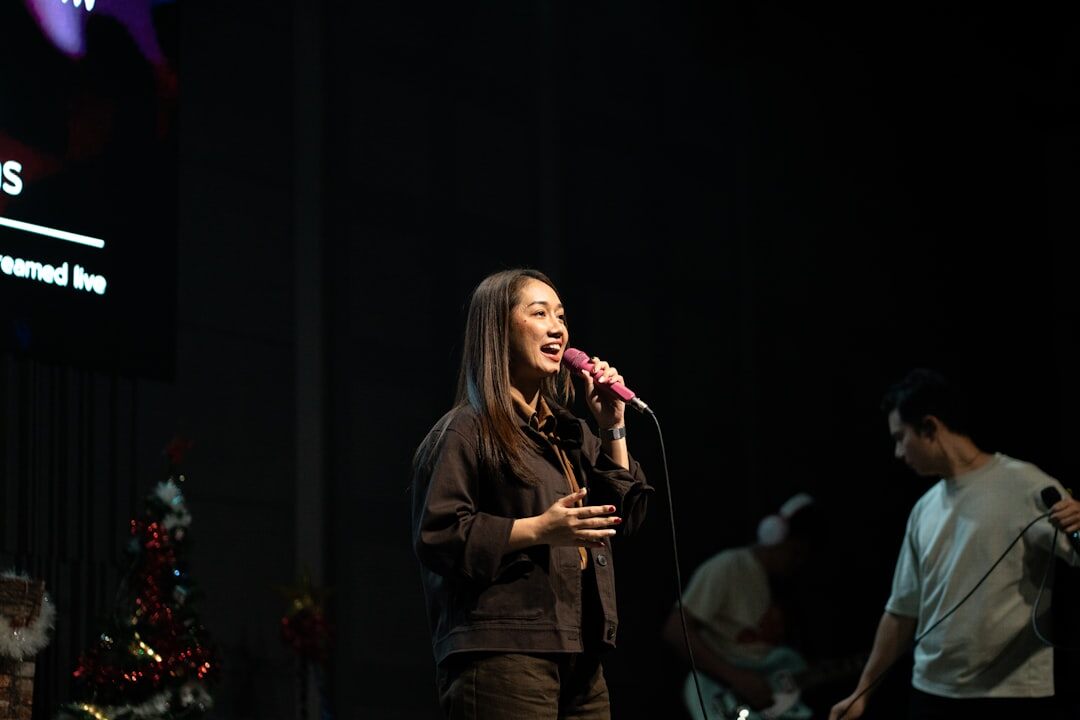 person speaking confidently on stage