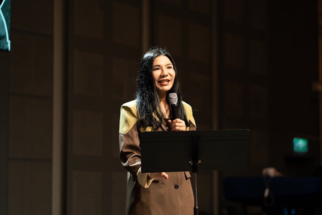 confident speaker with smile